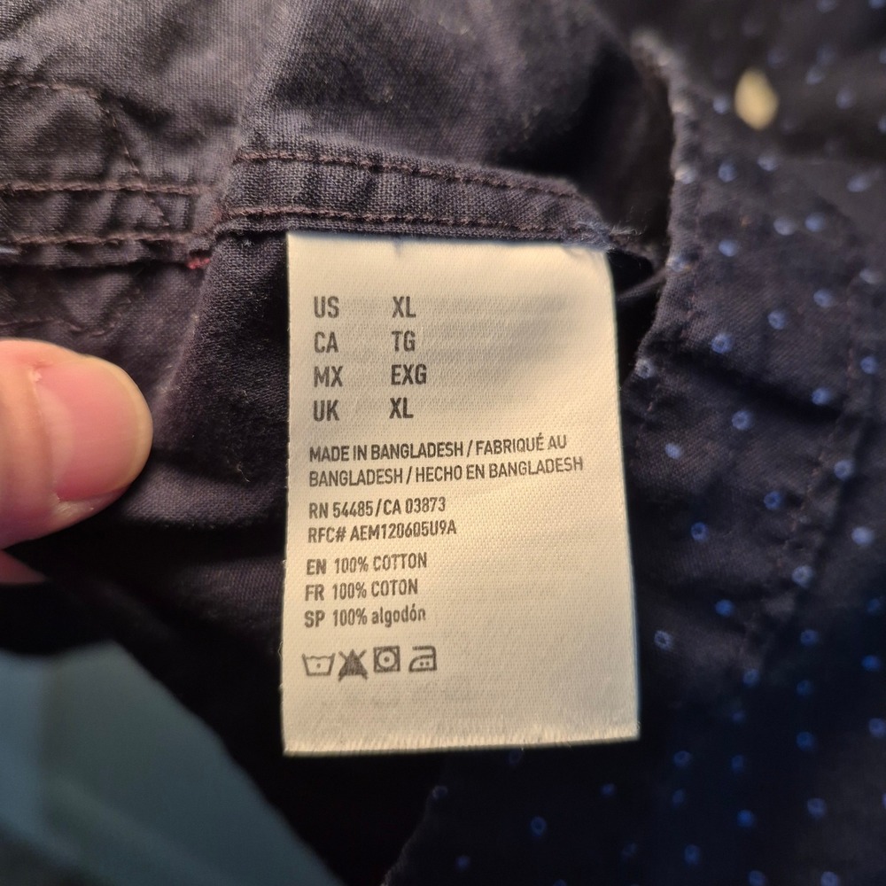 American Eagle Mens XL Seriously Soft Navy Blue Micro Dot Button Down Shirt - Picture 5 of 5